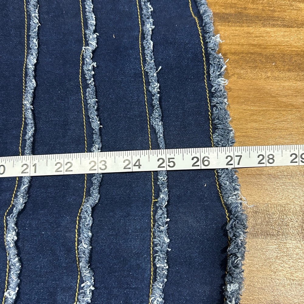Women's Dark Blue Denim Pencil Skirt with Frayed Tiered Hem - Picture 4 of 4